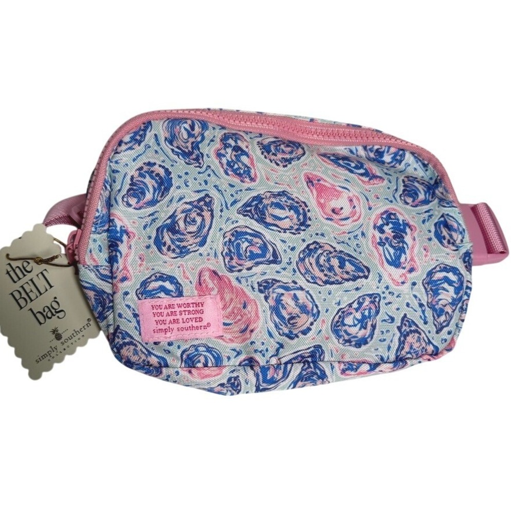Simply Southern Belt Bag Fanny Pack Oyster Print Pink Blue Adjustable‎ Strap NWT